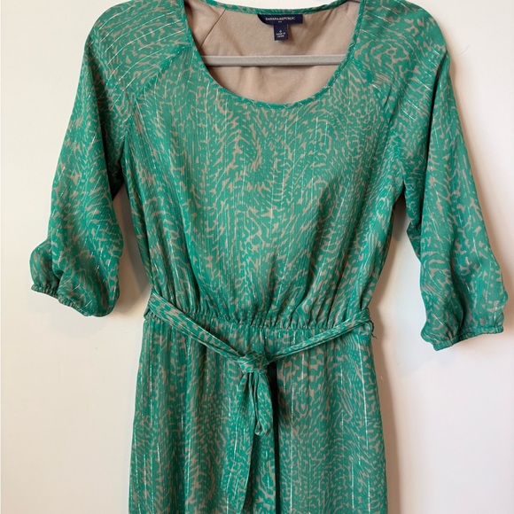 Banana Republic green shimmer belted semi formal dress size 0 - Picture 3 of 9